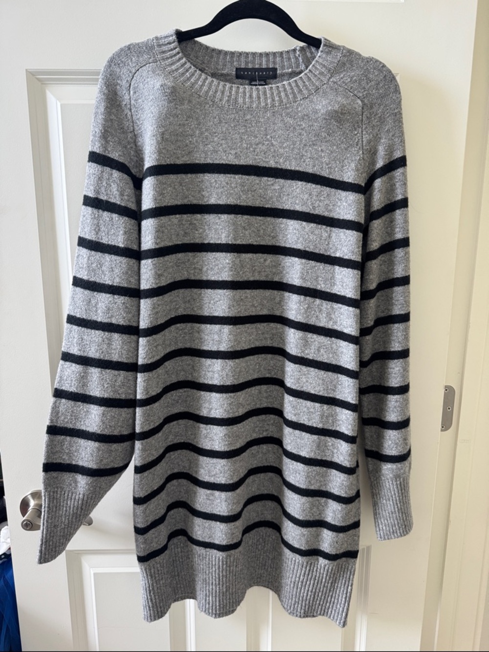 Sanctuary Grey Crewneck Sweater Dress with Black Stripes Size L
